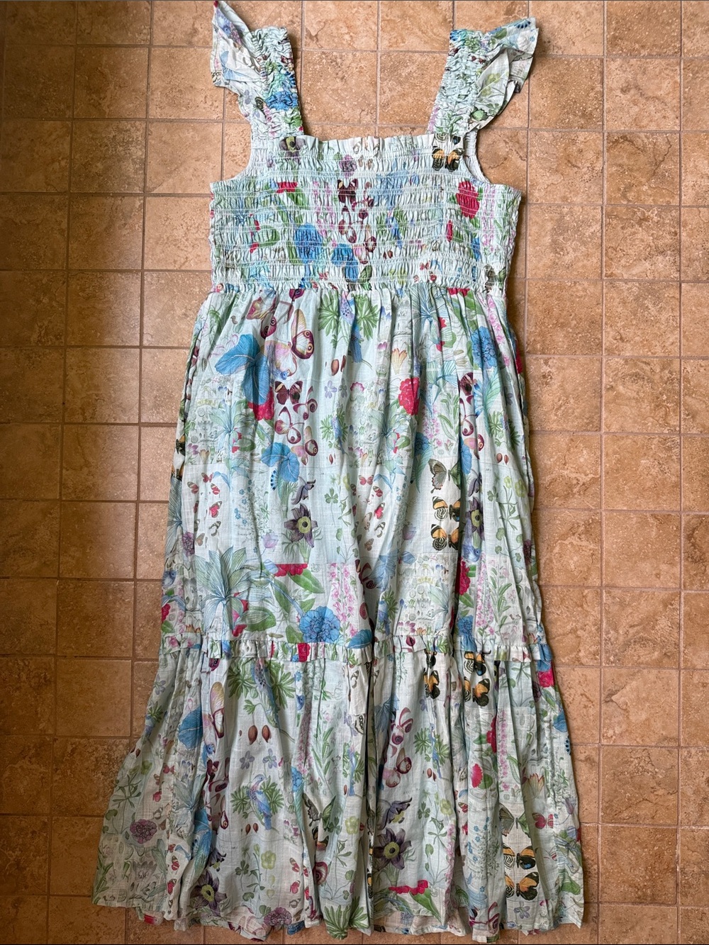 Anthropologie Peregrine Midi Dress Square Neck Smocked Tiered Skirt Pockets NWT - Picture 5 of 16